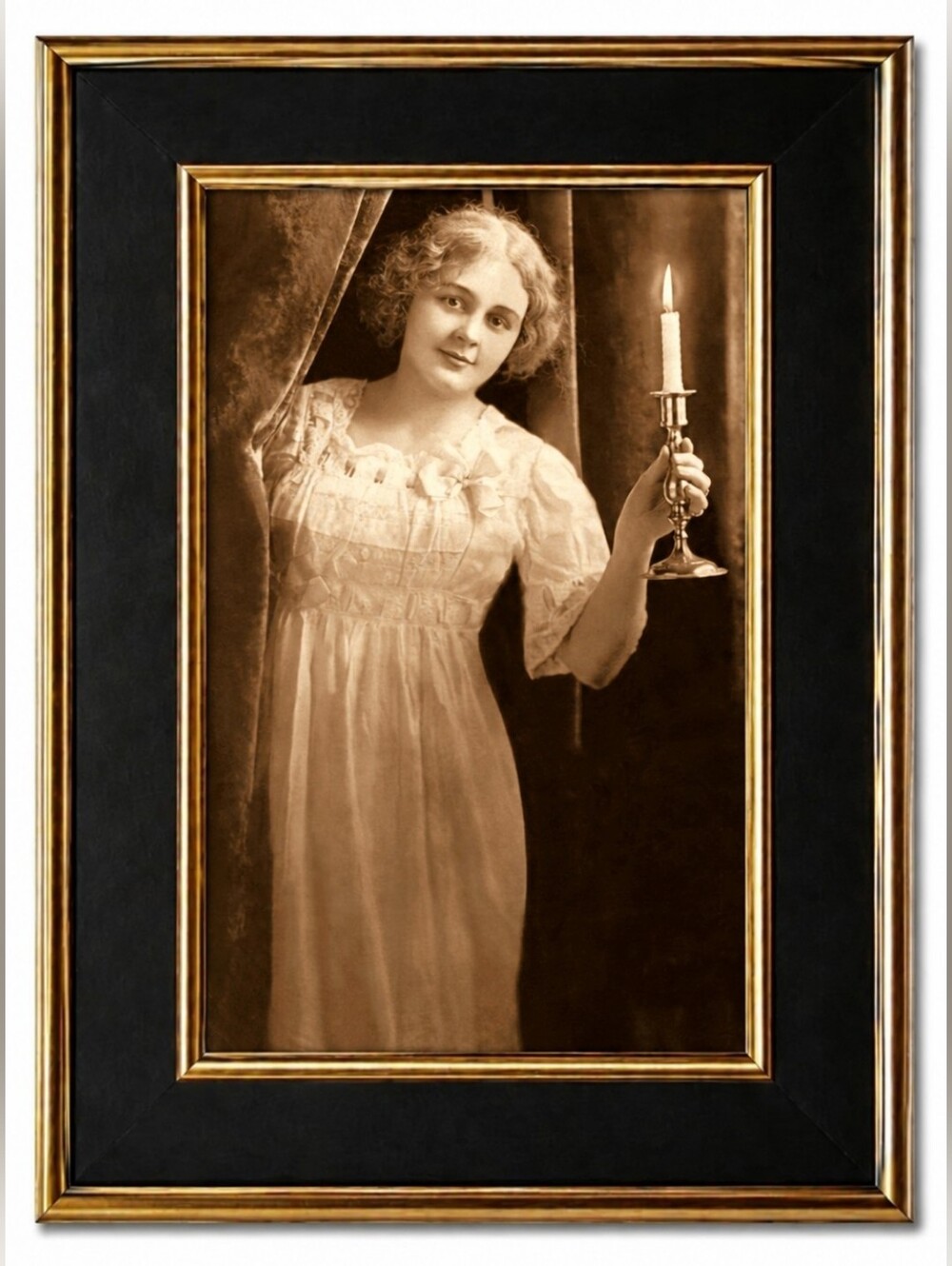 Mary Miles Minter posing with a lit candle 1900s antique frame photo print art